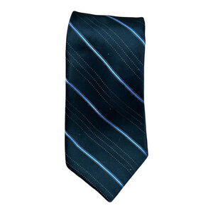 DKNY Tie Mens Classic 100% Silk Black Blue Striped Pattern Made in USA 58 Inch